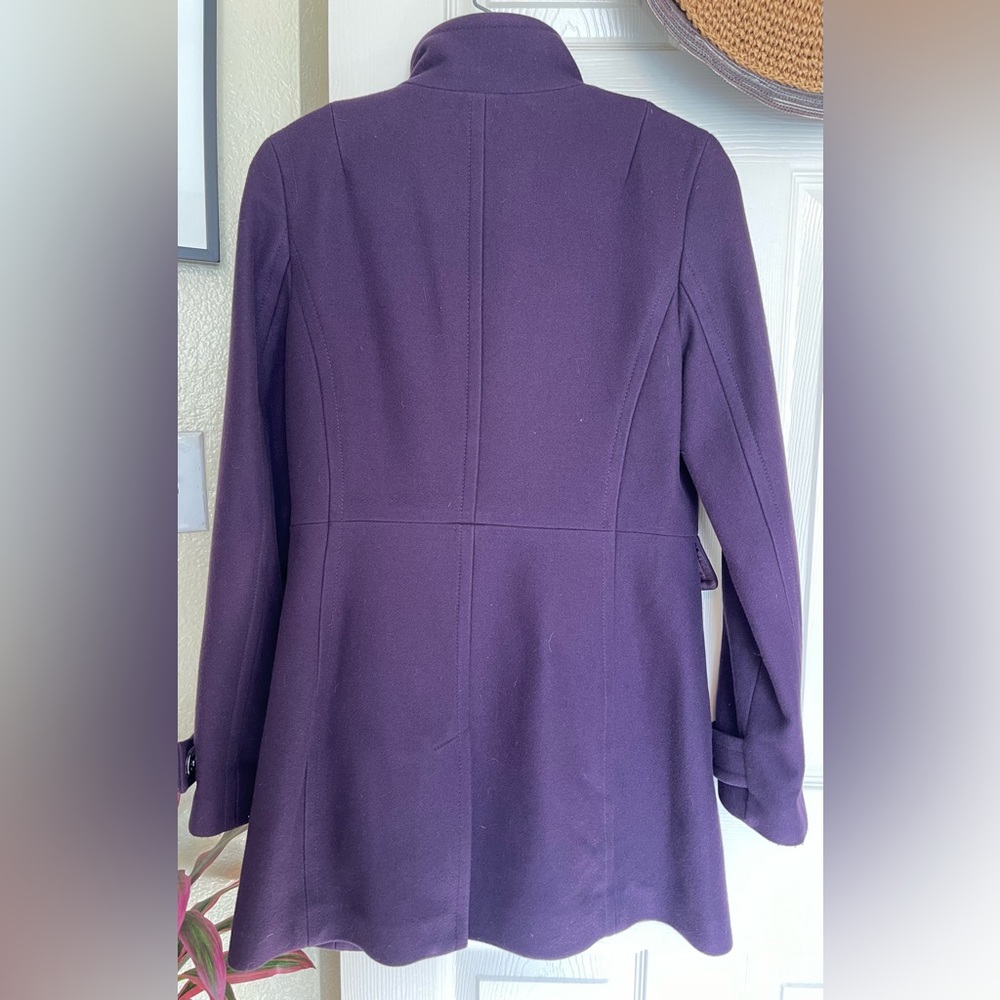 Banana Republic Royal Purple Wool Pea Coat Ruffle Detail Size XS - Picture 3 of 7